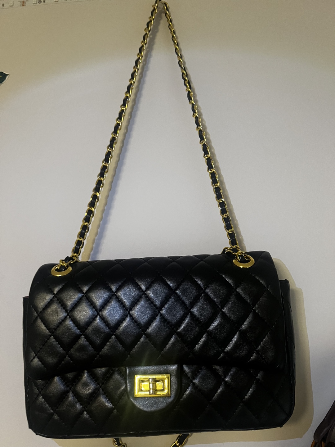 Black Shoulder Bag with Gold Chain