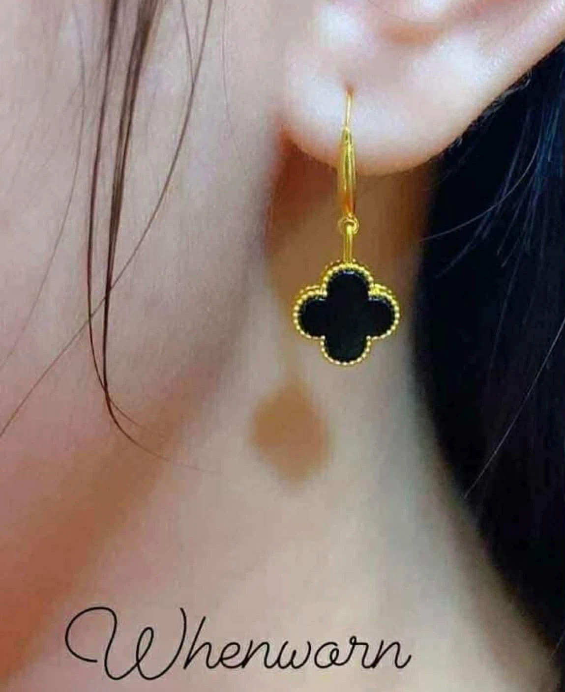 18k saudi gold Clover Charm Dangle Earrings - photo 2
