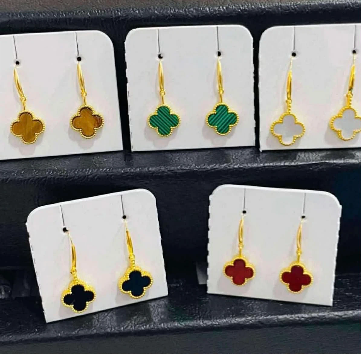 18k saudi gold Clover Charm Dangle Earrings - photo 3