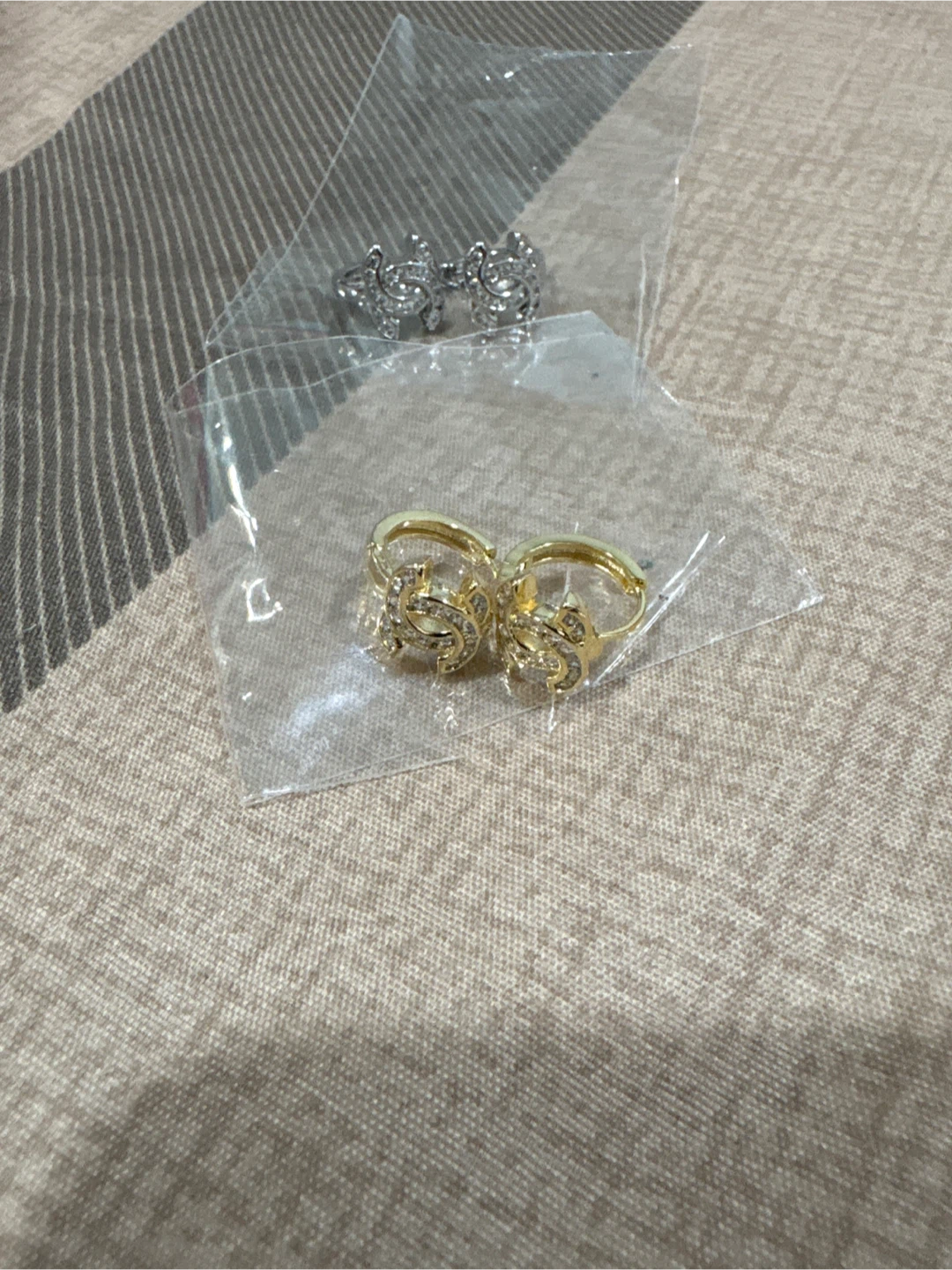 Gold CC Earrings with Rhinestones - photo 2