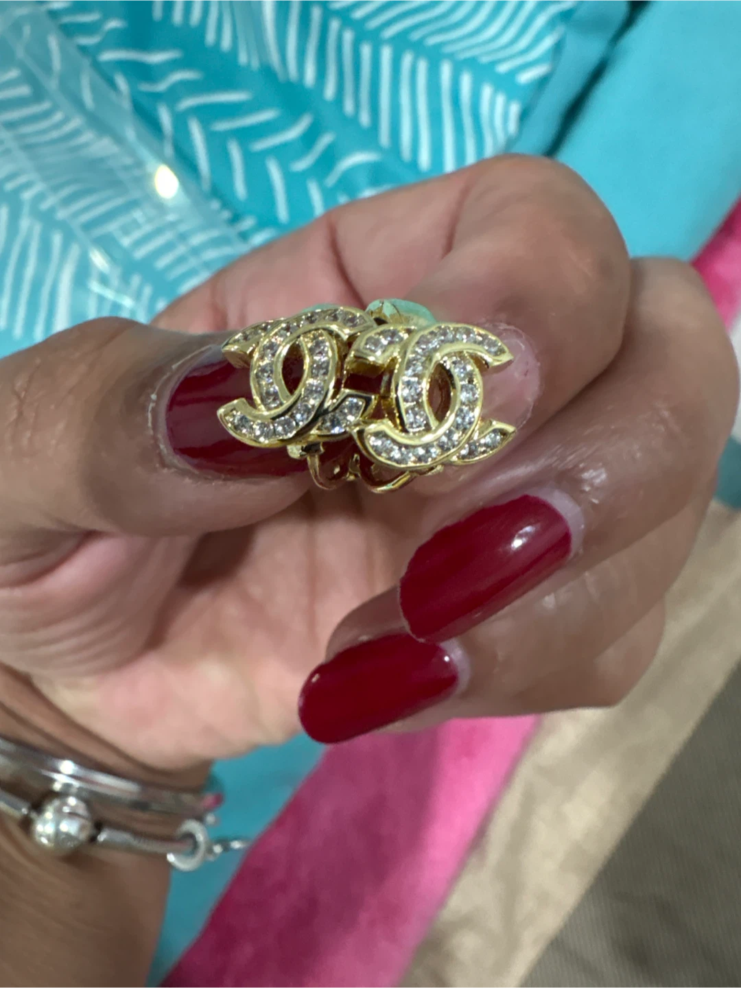 Gold CC Earrings with Rhinestones - photo 4