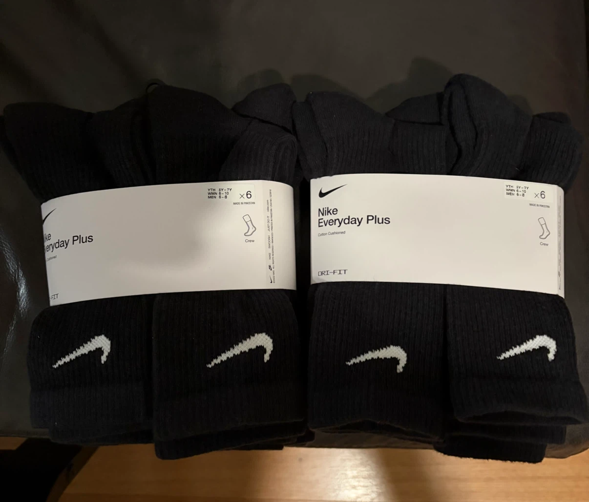 Nike Everyday Plus Crew Socks - Black - Size M - 2 x 6 Pair Pack