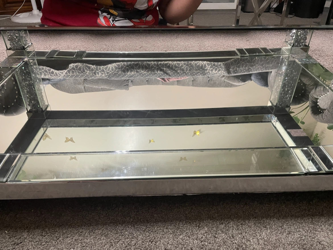 Mirrored Coffee Table with Crystal Accents