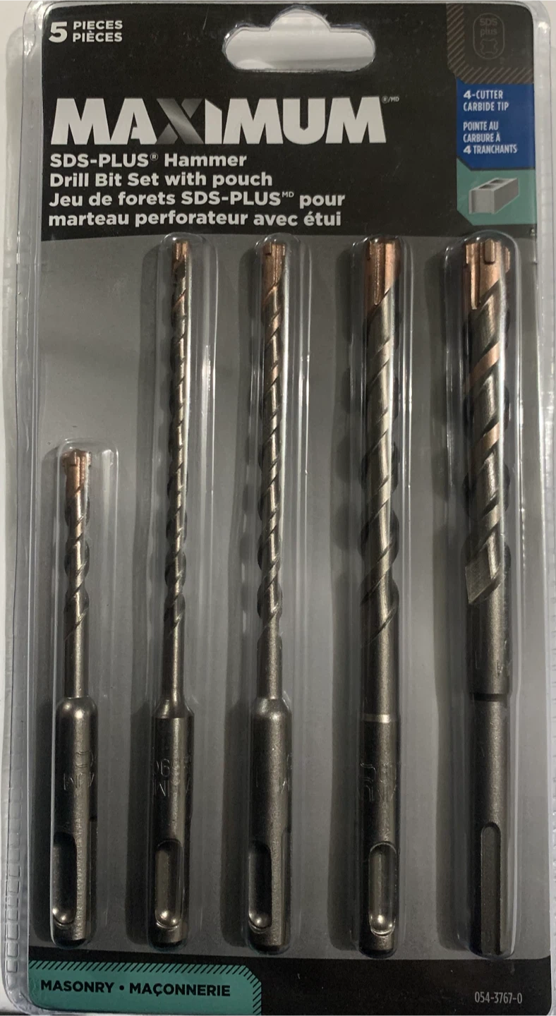 MAXIMUM SDS-PLUS Hammer Drill Bit Set with Pouch (5 Pieces)