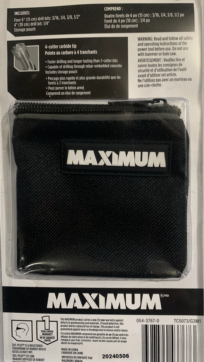 MAXIMUM SDS-PLUS Hammer Drill Bit Set with Pouch (5 Pieces) - photo 2