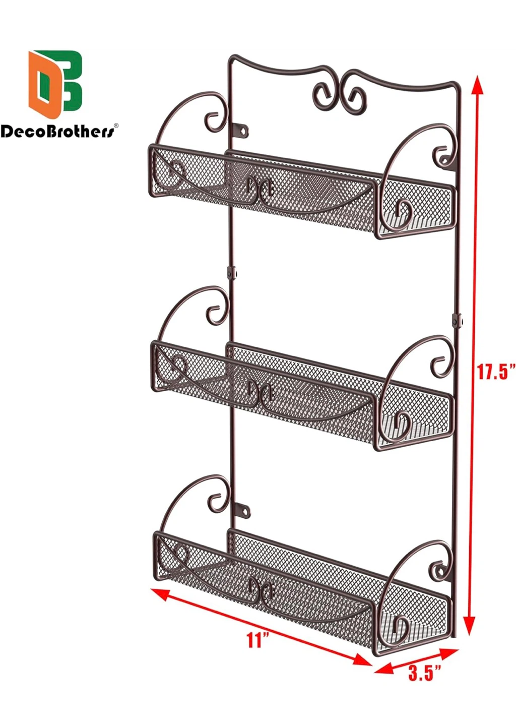 Deco Brothers 3 Tier Wall Mounted Hanging Spice Rack, Bronze - photo 3