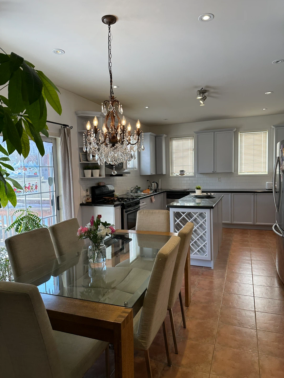 Glass and Wood Dining Table with 4 Chairs
