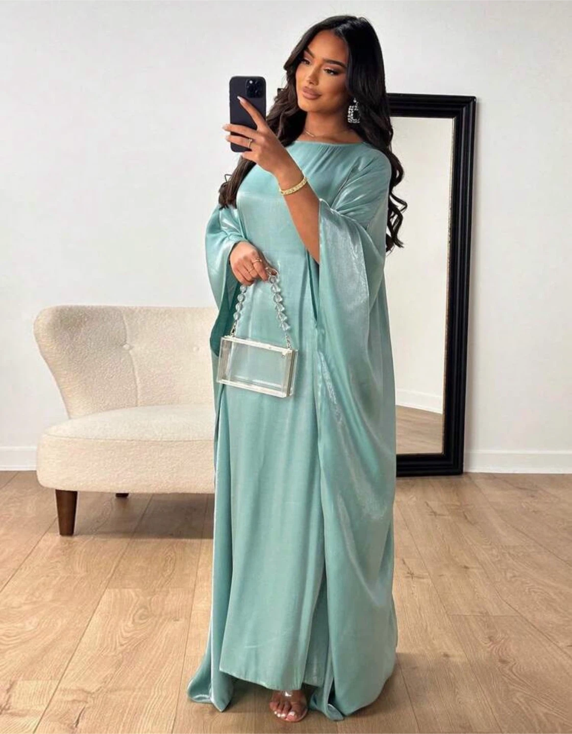 Mint Green butterfly abaya
