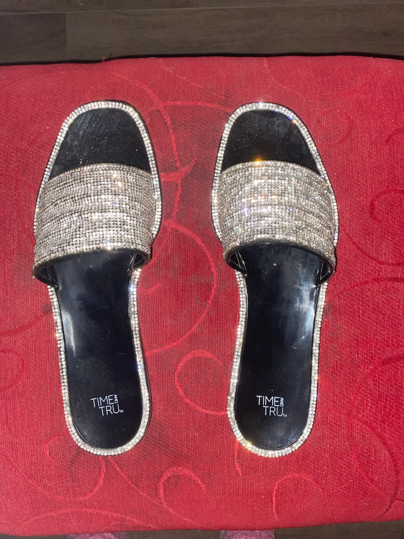 Time and Tru Women's Rhinestone Slide Sandals Size 8