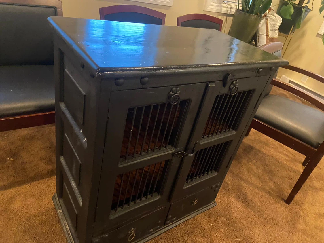 Vintage Black Wooden Dog Crate