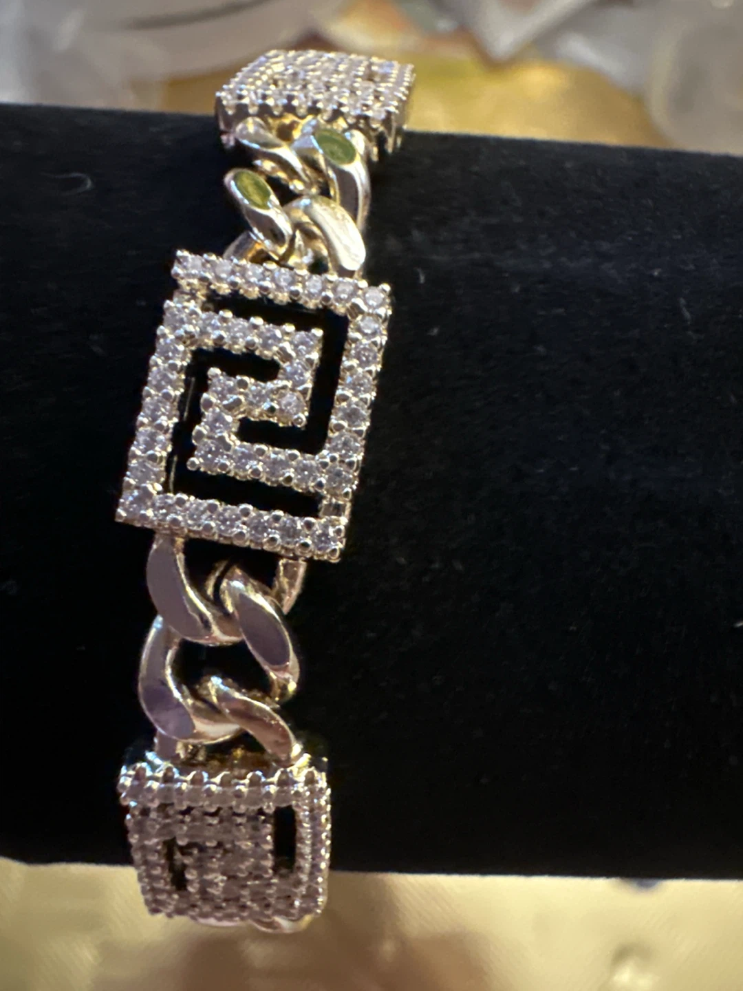 14k Gold- laminatedCuban Link Bracelet with CZ Accents