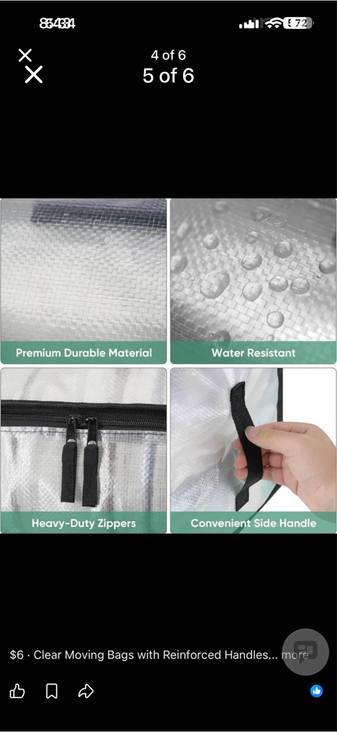$6 each 4 in total Clear Moving Bags with Reinforced Handles - photo 5