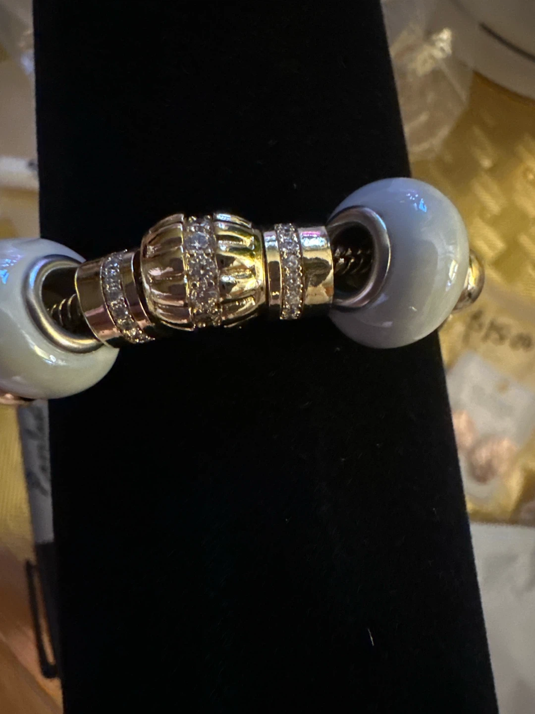 14k gold laminated Charm Bracelet with Blue Glass Beads - photo 2