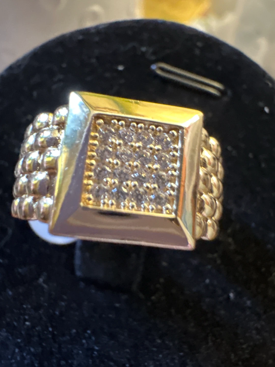 14k Gold-laminated statement ring with pave crystals