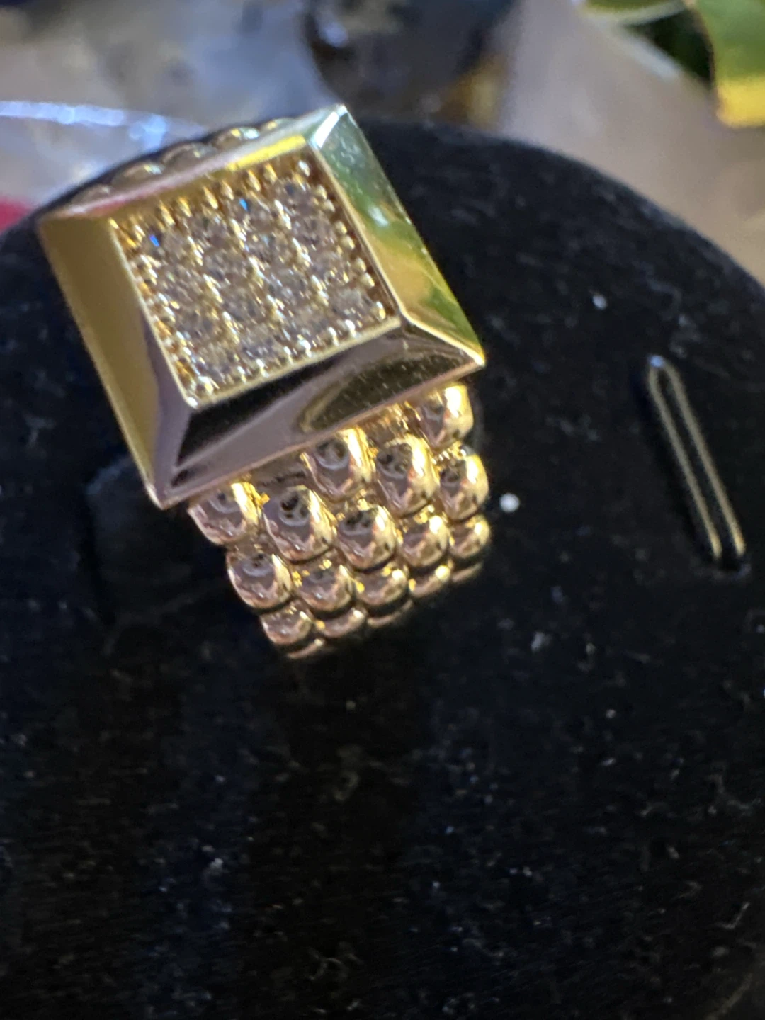 14k Gold-laminated statement ring with pave crystals - photo 3