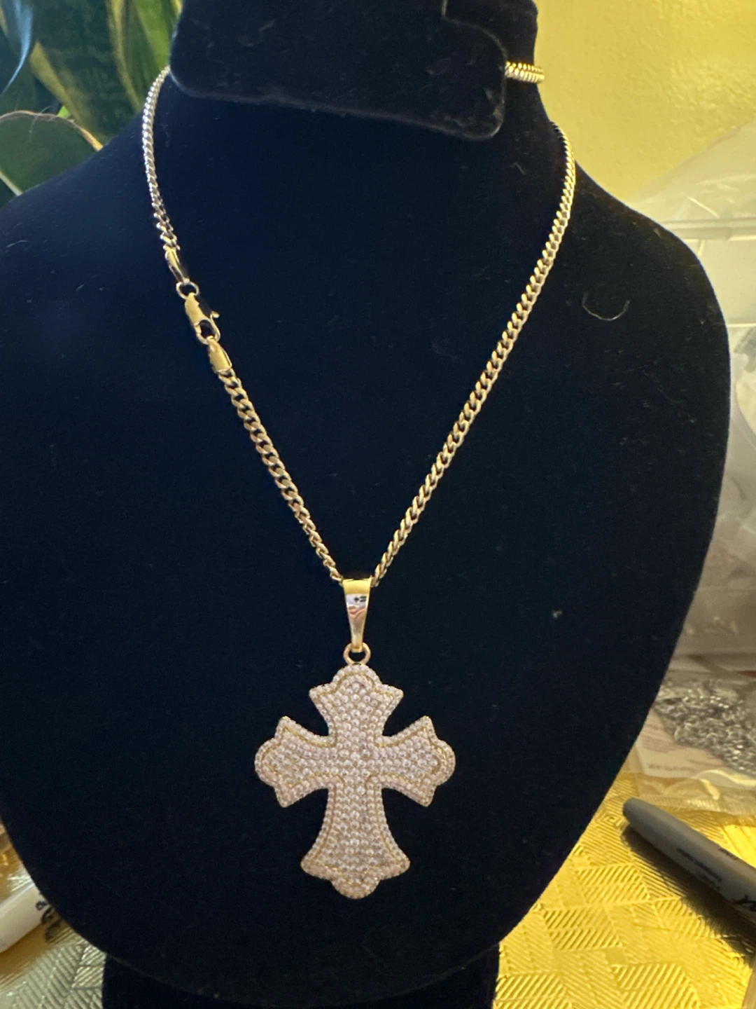 14k Gold laminated Paved Cross Pendant Necklace