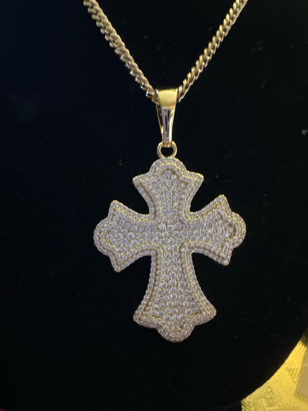 14k Gold laminated Paved Cross Pendant Necklace - photo 2