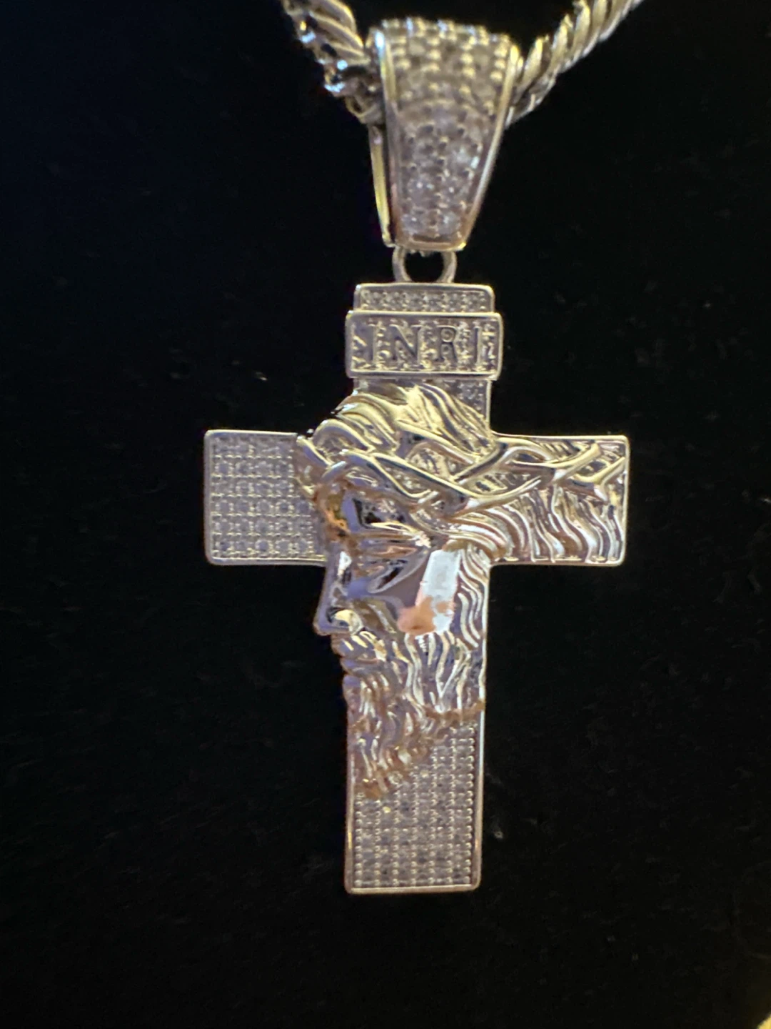 Silver Jesus Piece Cross Pendant with Chain Necklace - photo 2