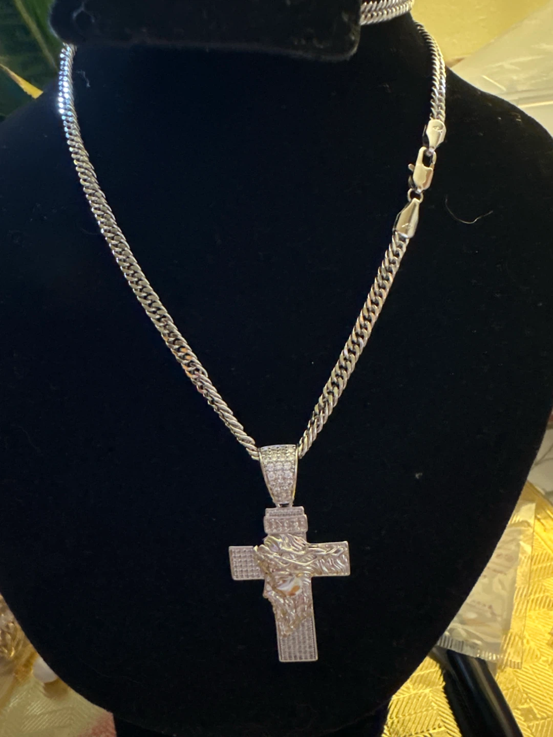 Silver Jesus Piece Cross Pendant with Chain Necklace