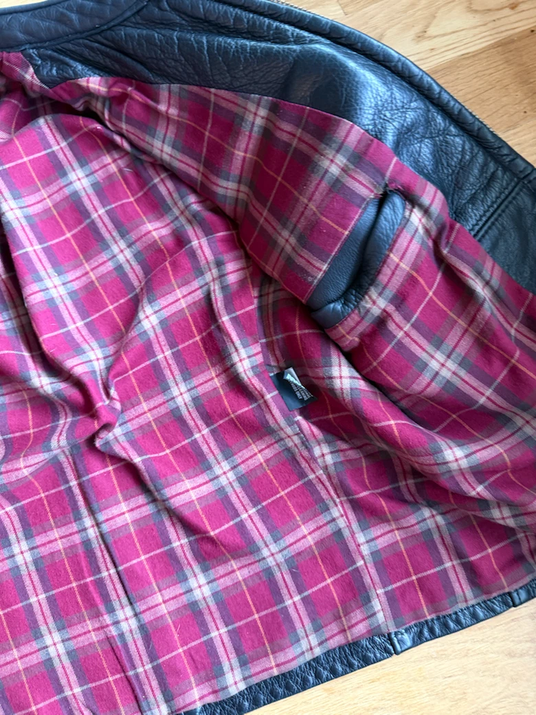 Schott NYC Black Leather Motorcycle Jacket with Plaid Lining - photo 2
