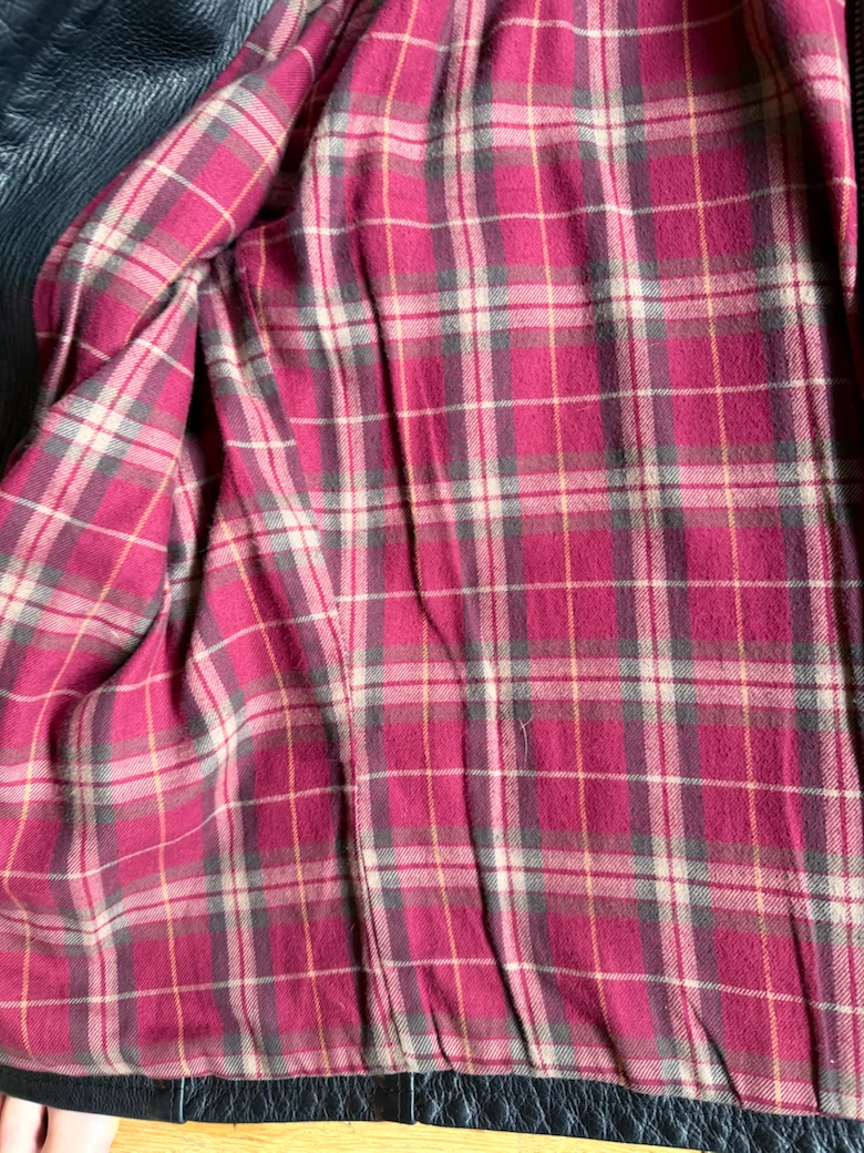 Schott NYC Black Leather Motorcycle Jacket with Plaid Lining - photo 3