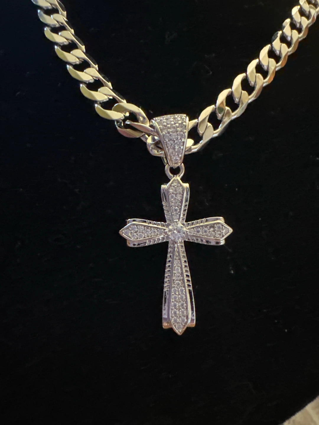 Silver Cuban Link Chain with Cross Pendant - photo 2