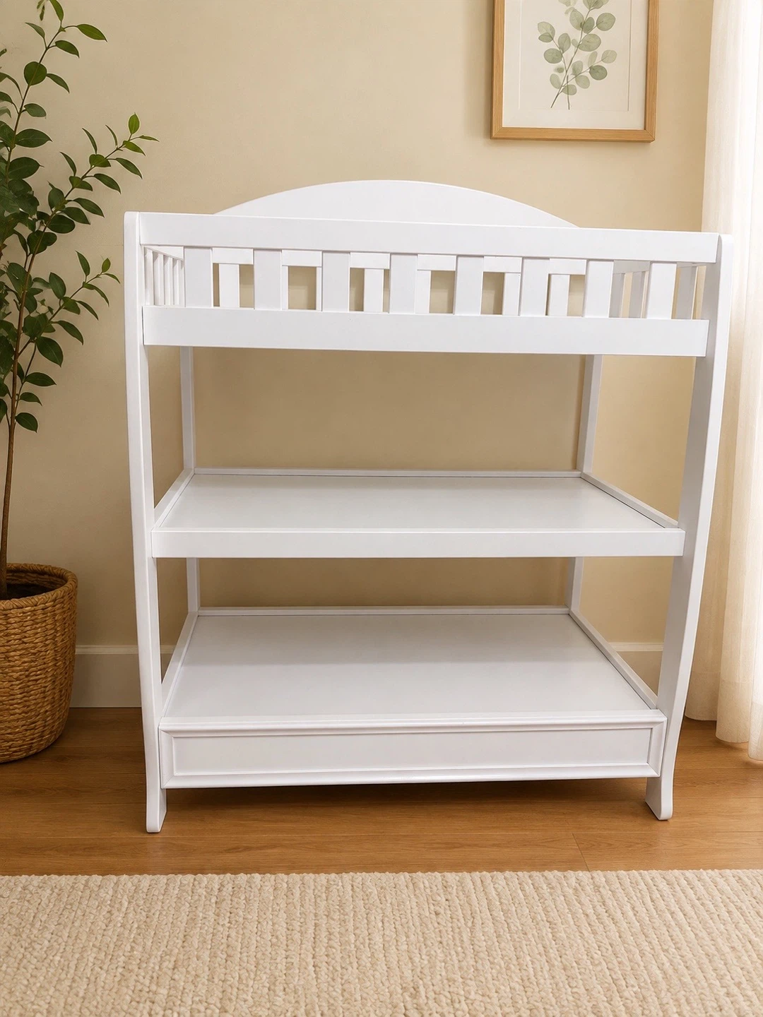 White Baby Changing Table with Shelves