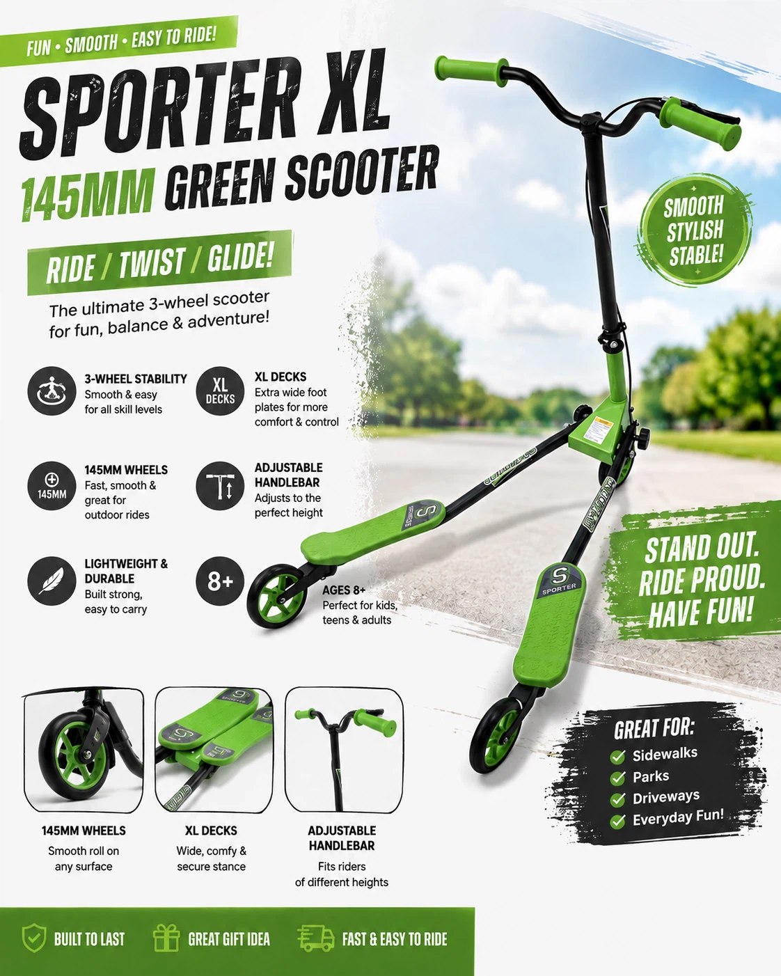 Mastermind Toy Sporter XL 145MM Green Scooter