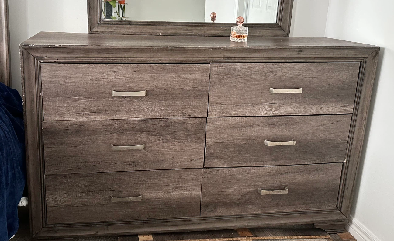 6-Drawer Dresser with Mirror - Grey Wood Finish