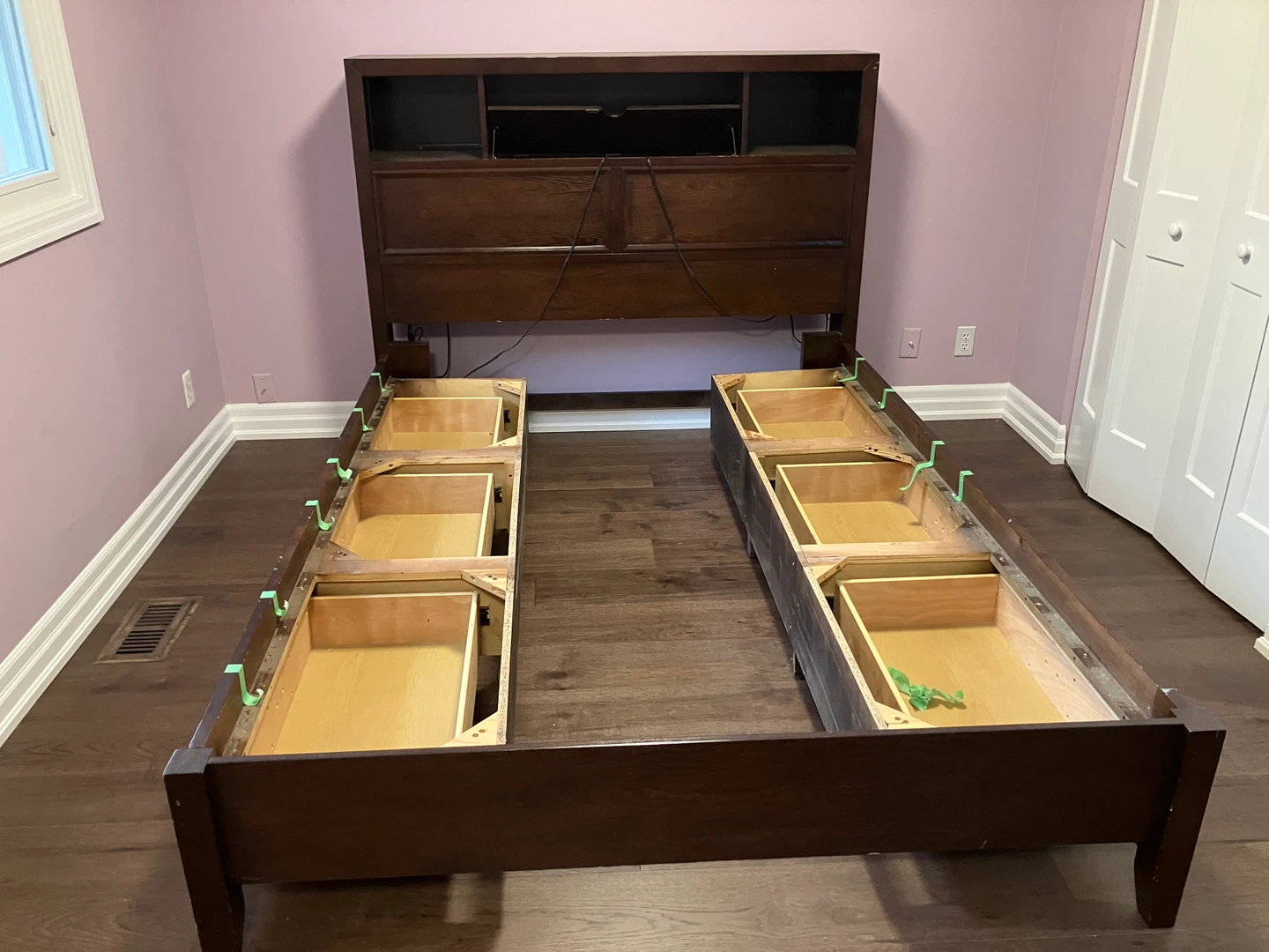 Dark Wood Storage Bed Frame with Headboard