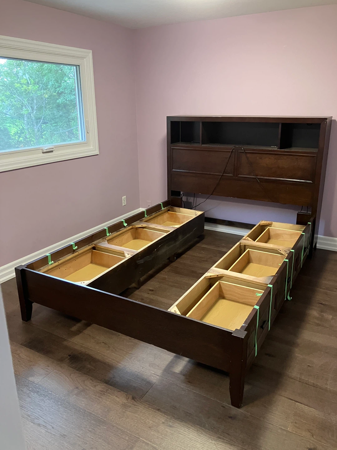 Dark Wood Storage Bed Frame with Headboard - photo 2