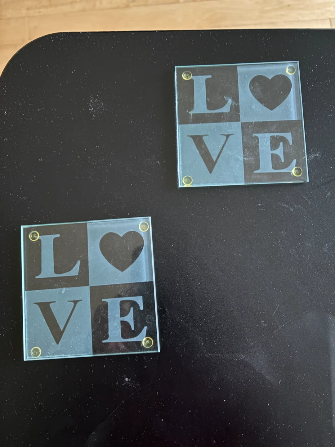 Set of 2 Glass "LOVE" Coasters
