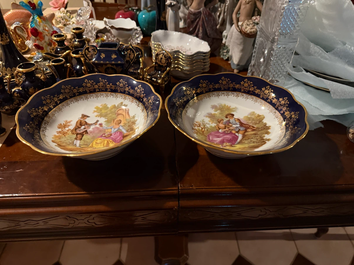 Limoges Decorative Bowls with Couple Scene - Set of 2