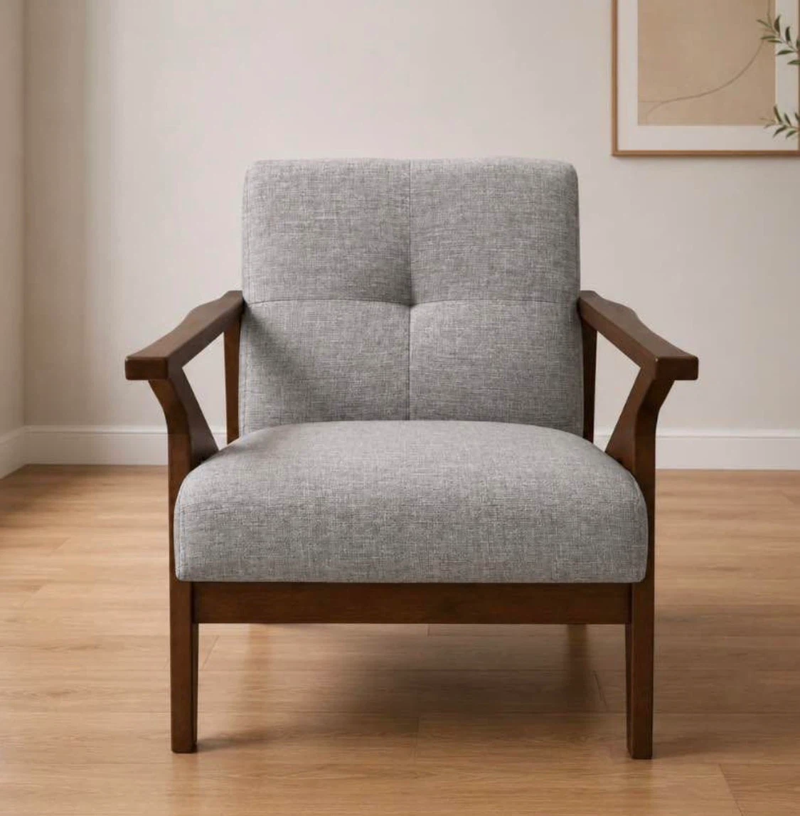 New Mid Century Modern Wood Tufted Lounge Chair