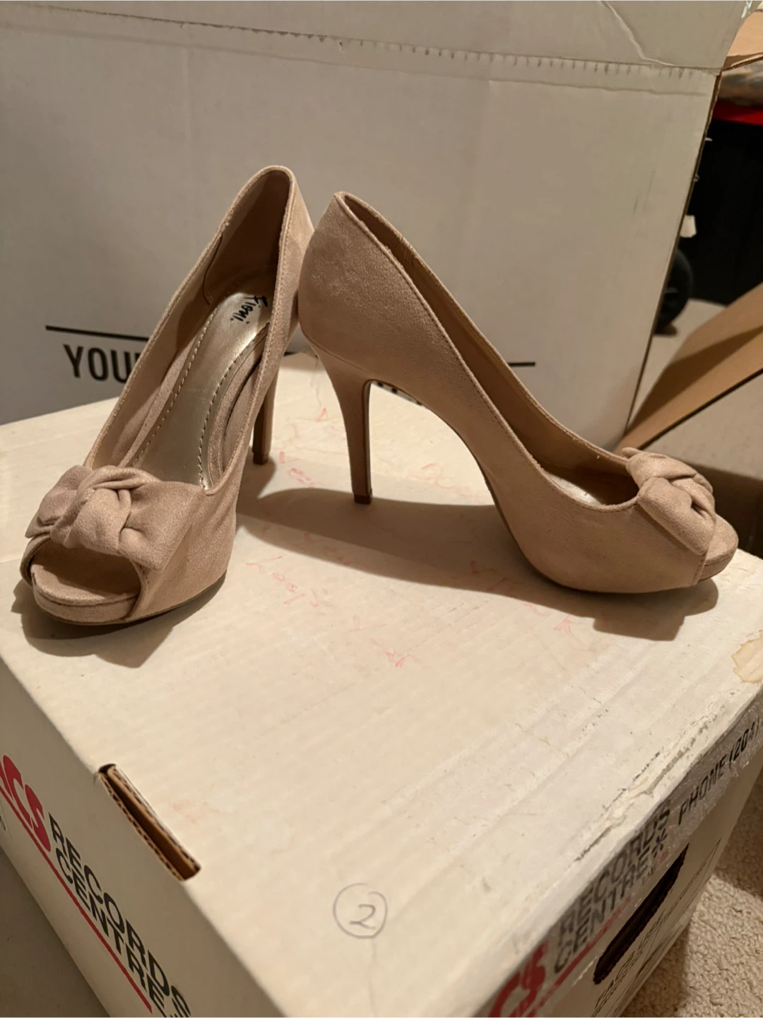 Tan Suede Peep Toe Heels - photo 3