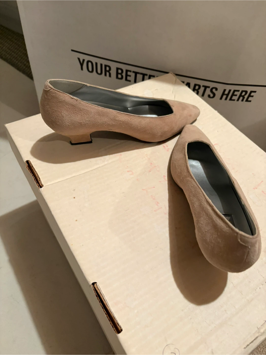 Tan Suede Peep Toe Heels - photo 5