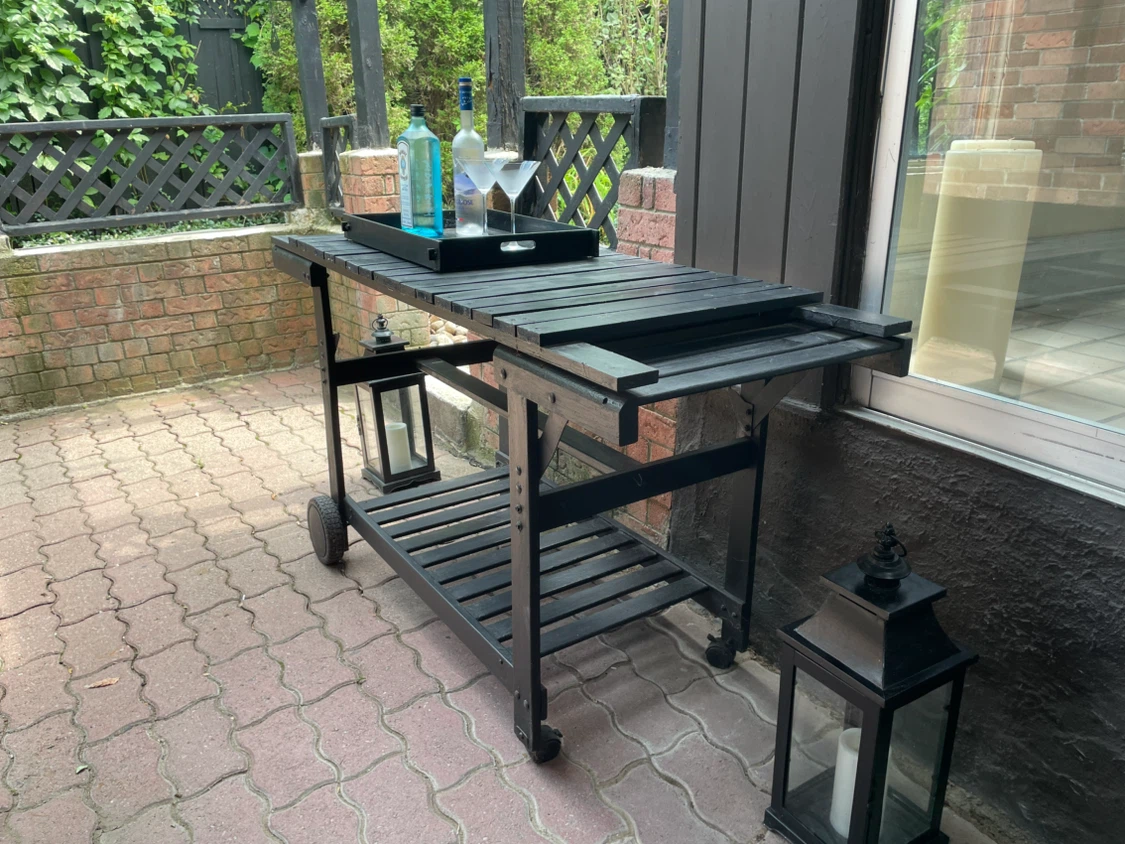 Black Outdoor Serving Cart with Extendable Leaves