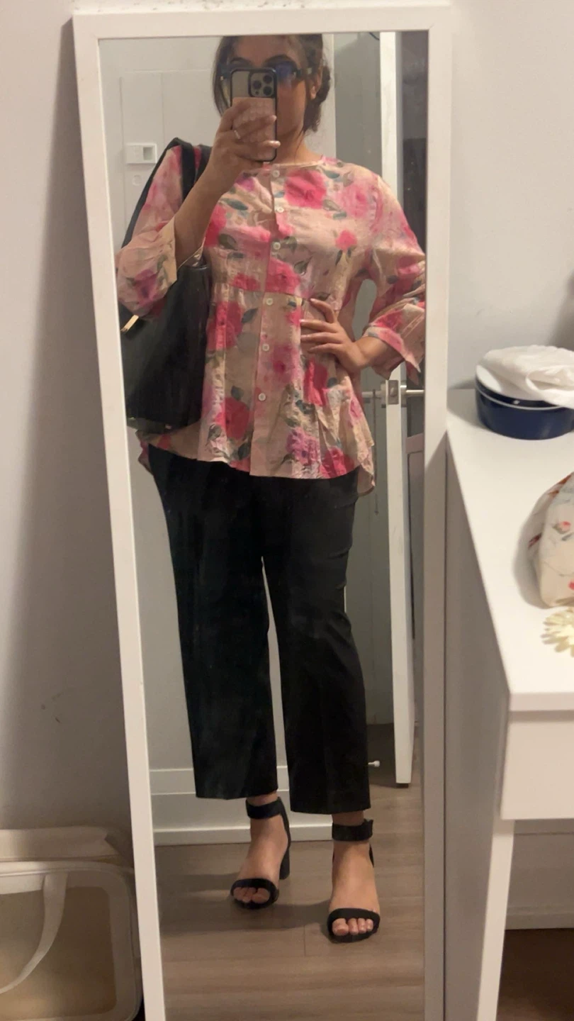 Pink Floral Button-Up Blouse