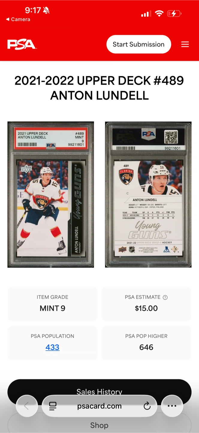 2021-22 Upper Deck Anton Lundell Young Guns Rookie Card - photo 4