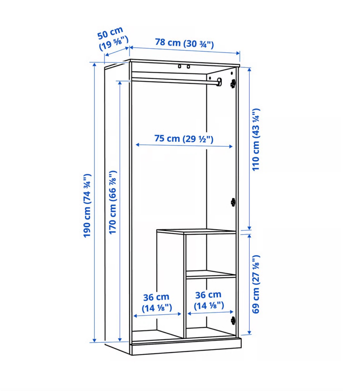 IKEA BRIMNES Wardrobe 2 Doors White 78x50x190 cm - photo 4