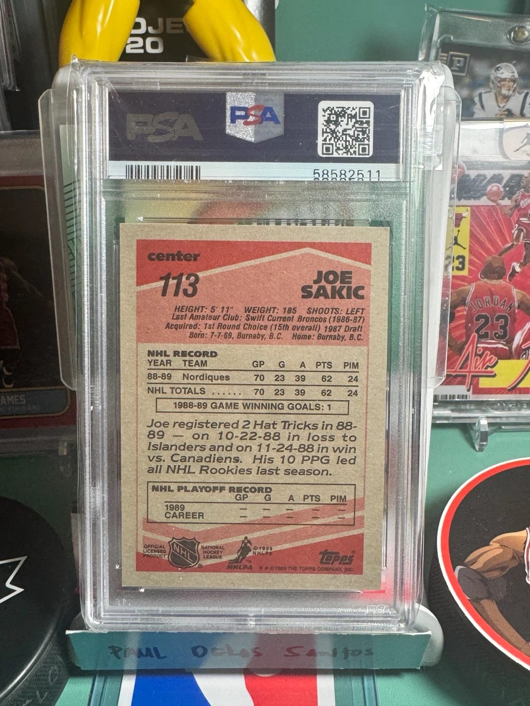 1989 Topps Joe Sakic #113 PSA 7 NM Card - photo 3