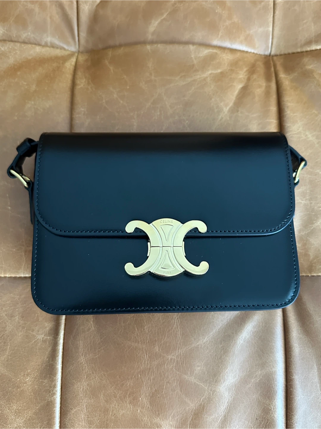 CELINE Black Leather Triomphe Bag