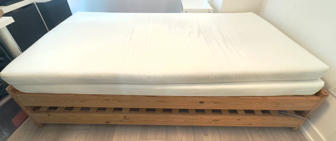 IKEA stackable bed frame with mattresses