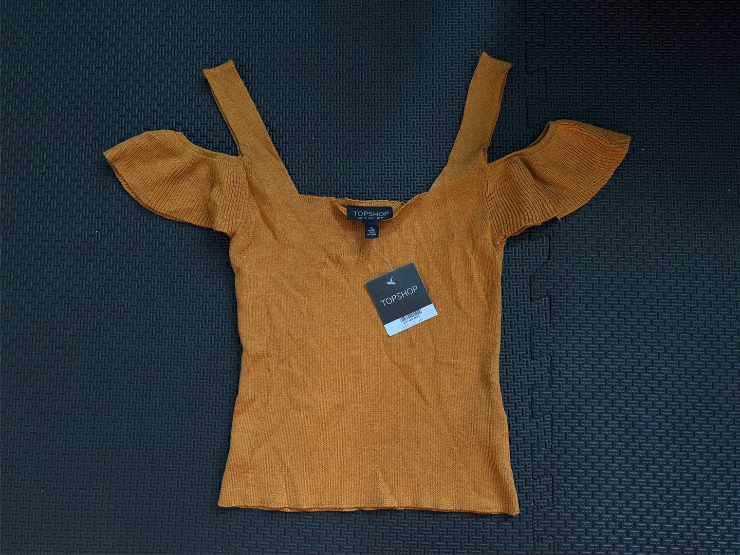 Topshop Mustard Cold Shoulder Sweater