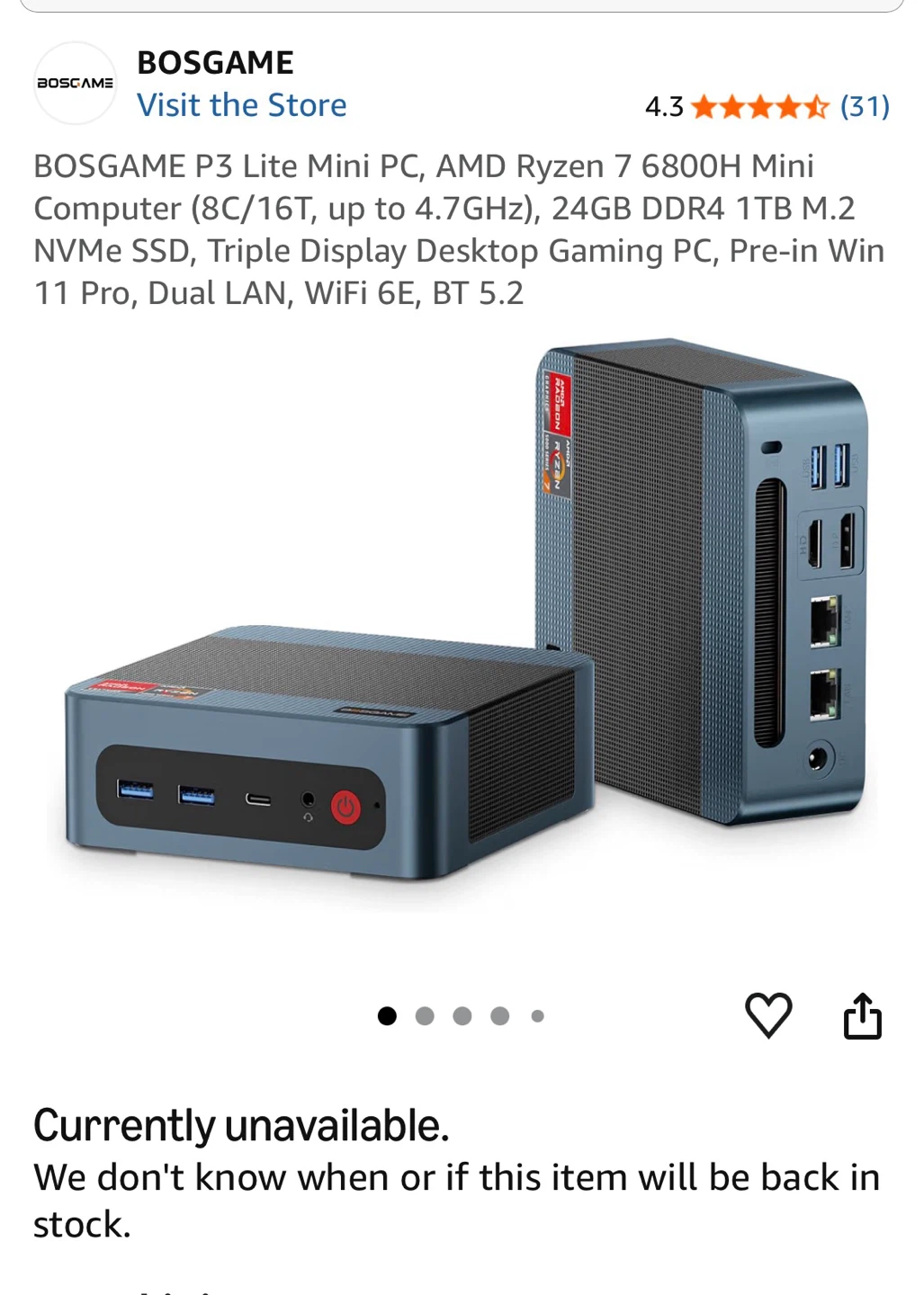 BOSGAME P3 Lite Mini Gaming PC Ryzen 7 6800H 24GB DDR4 1TB SSD - photo 2