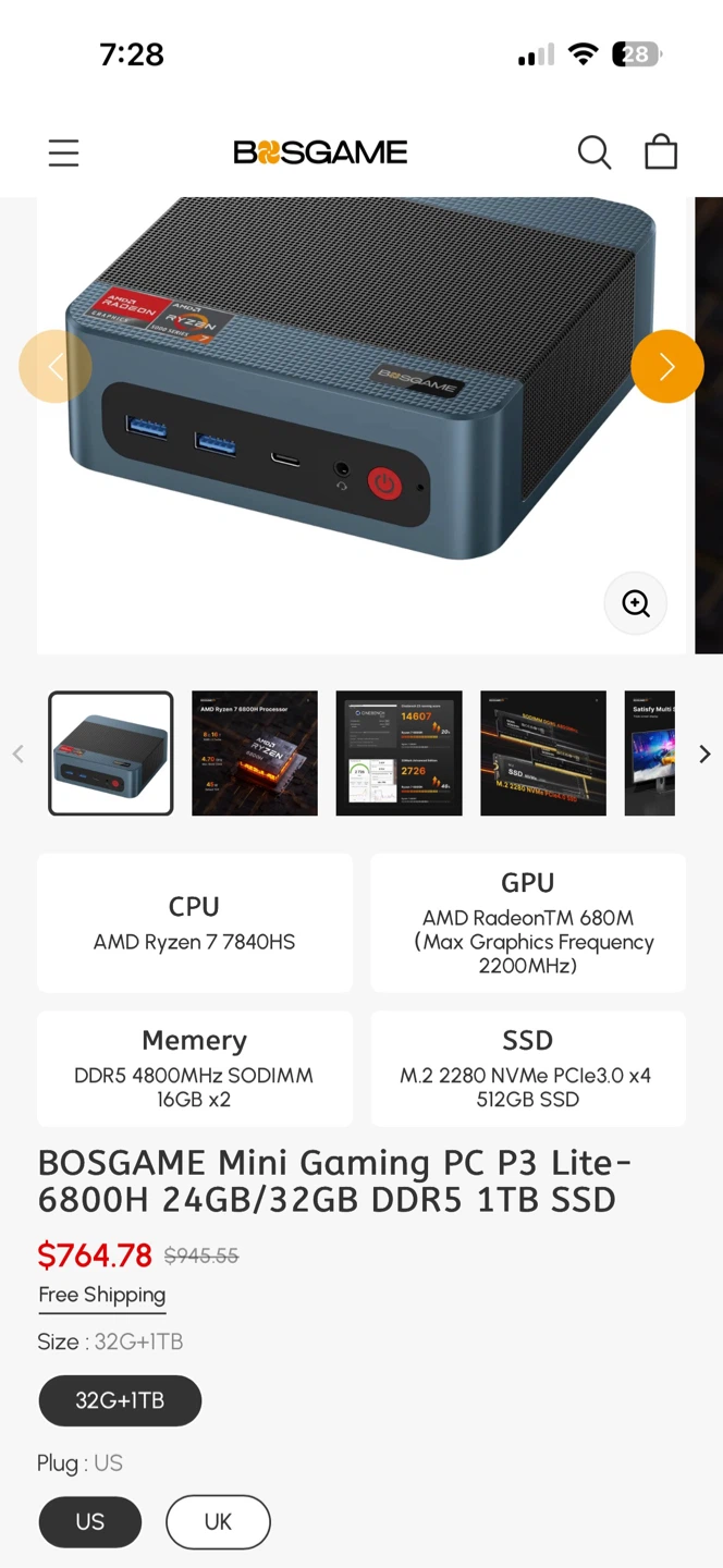 BOSGAME P3 Lite Mini Gaming PC Ryzen 7 6800H 24GB DDR4 1TB SSD - photo 3