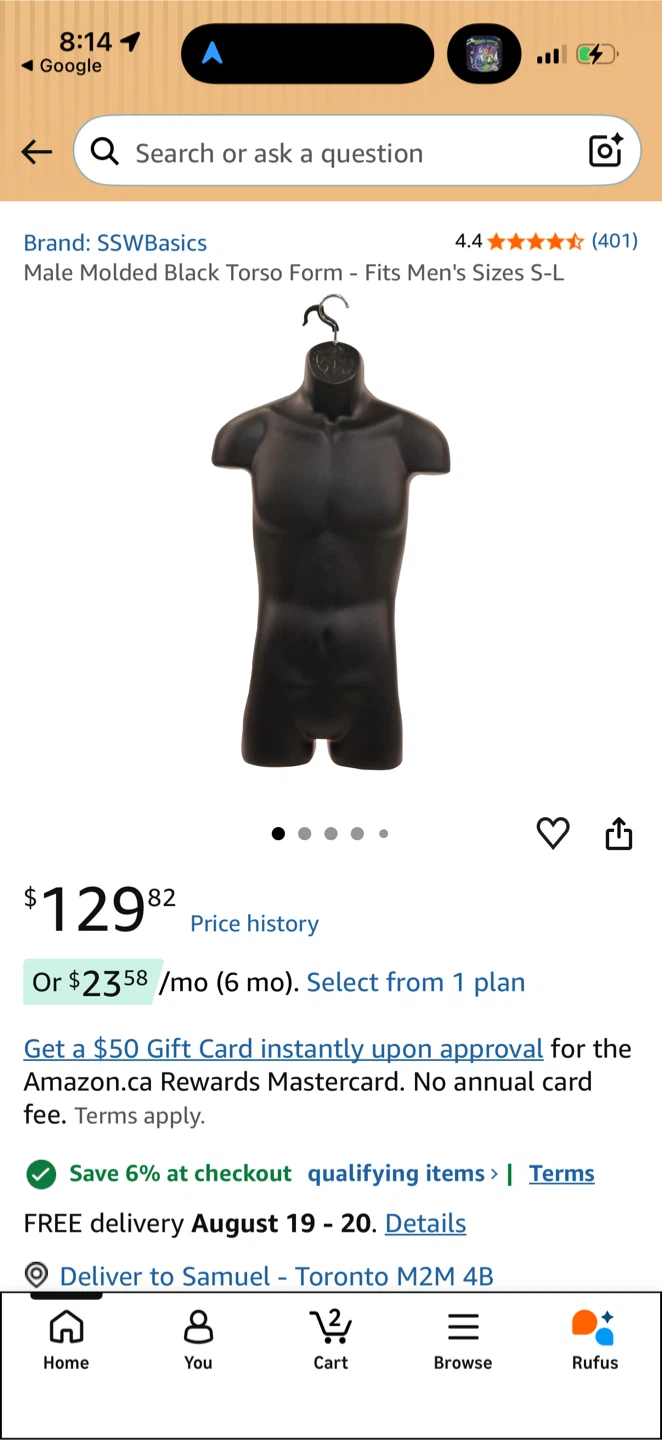 4 Male Molded Black Torso Form - Fits Men's Sizes S-L - photo 2
