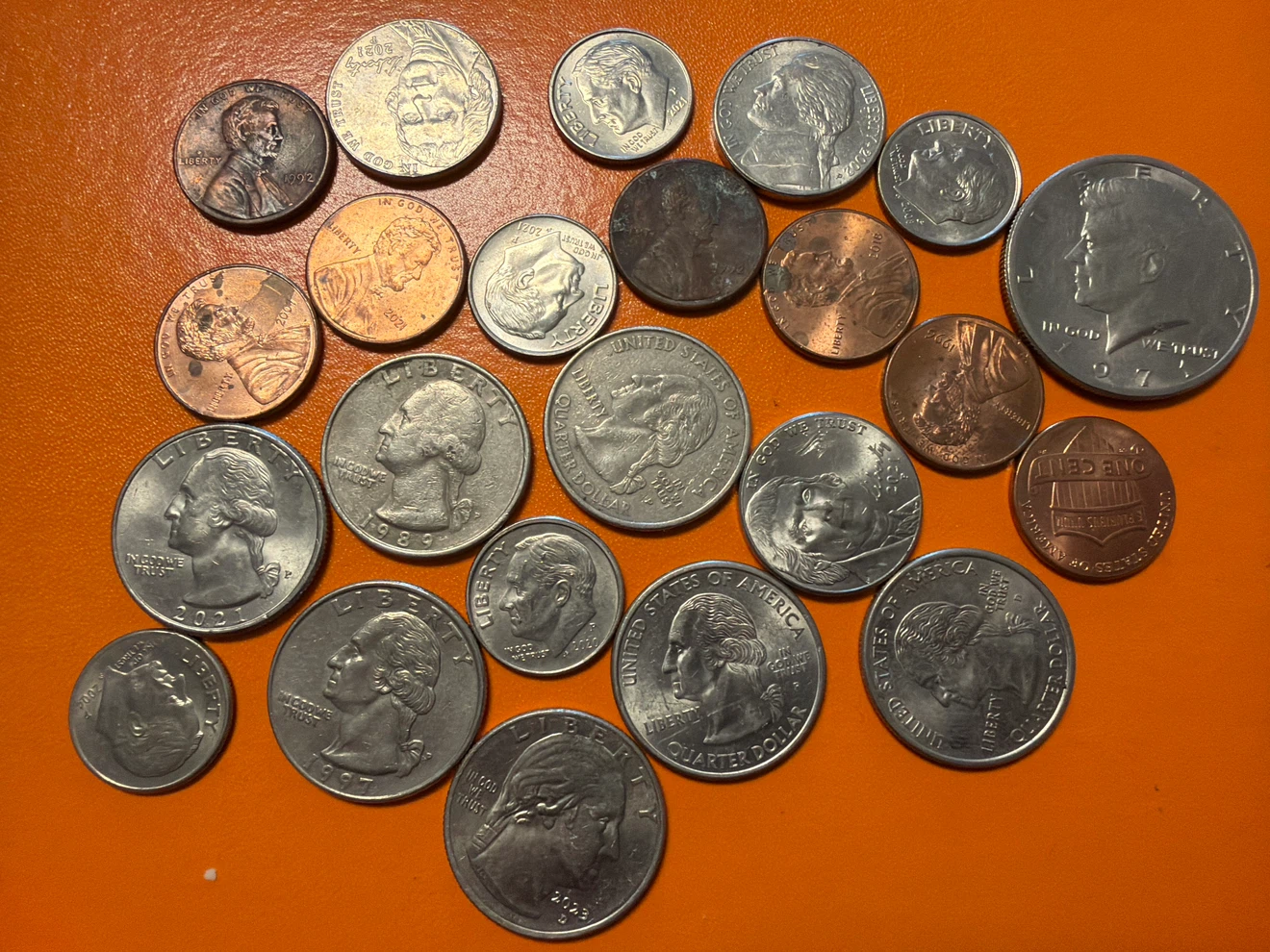 Mixed US Coins - Pennies, Nickels, Dimes, Quarters, Half Dollar
