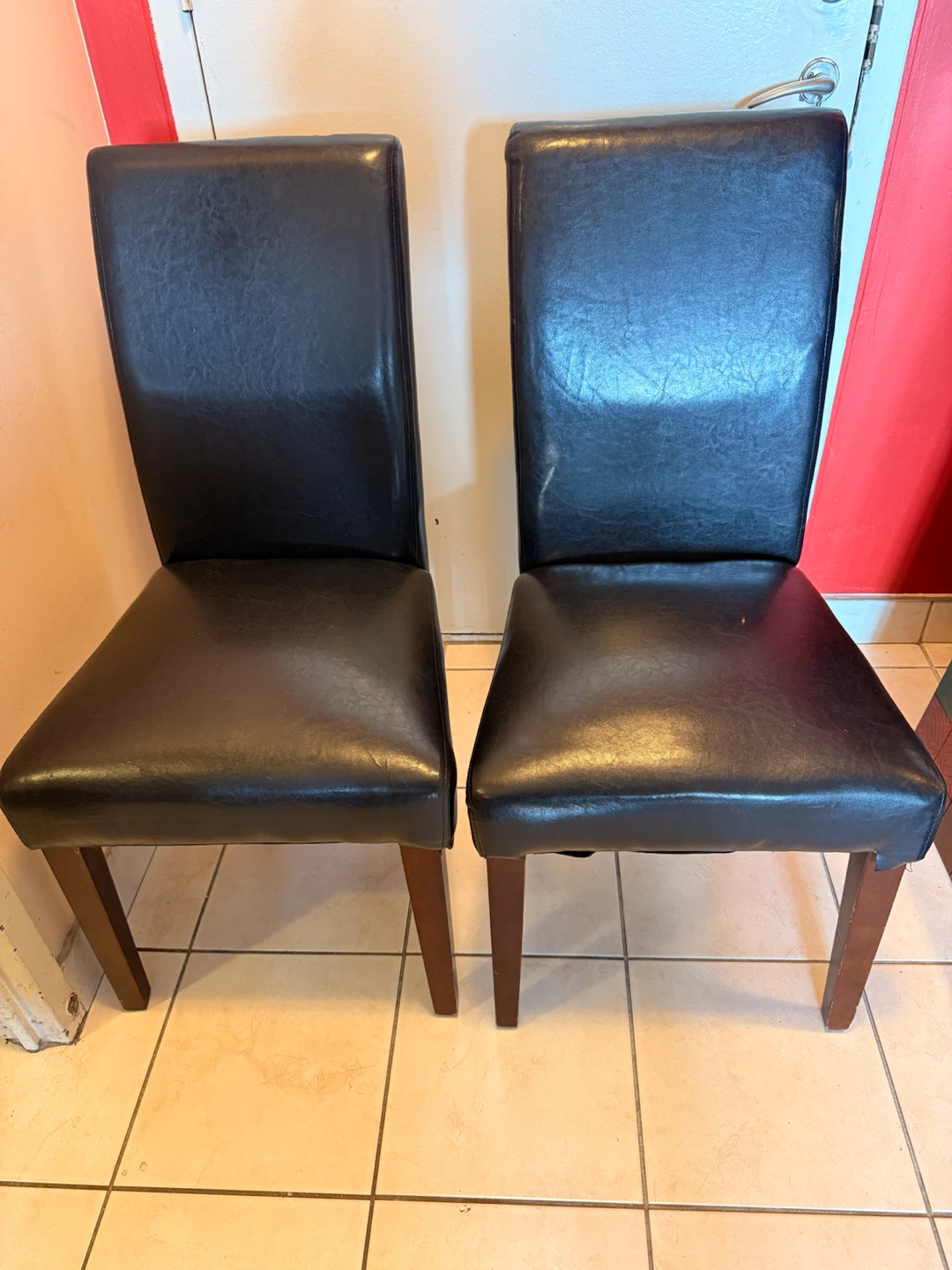 Set of 2 Black Faux Leather Dining Chairs