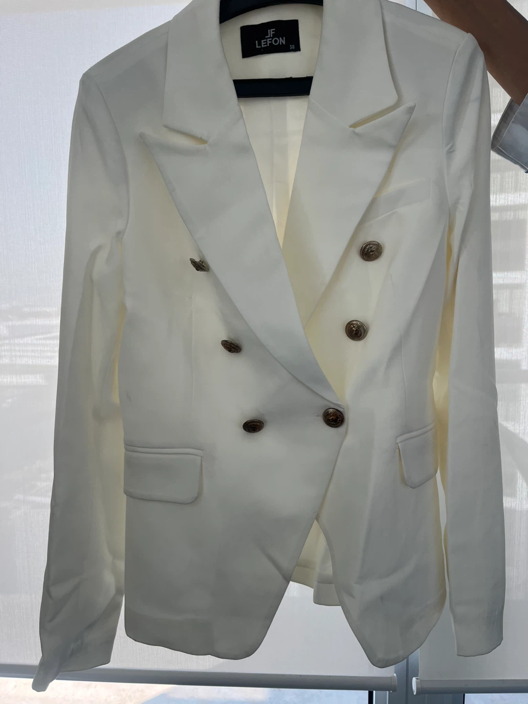JF LEFON Double Breasted Blazer - White, Size 38